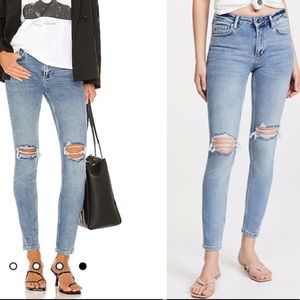 NWT Anine Bing Gabe Mid Rise Jean in destructed Indigo Jeans Size 29